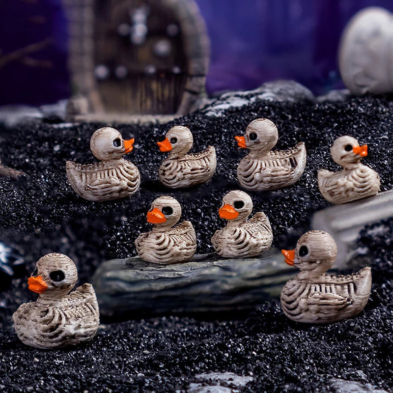 5PCS Mini Ducks Skeleton Halloween Decorations Resin Scary Duck Miniatures Home Decorative Figurines Micro Landscape