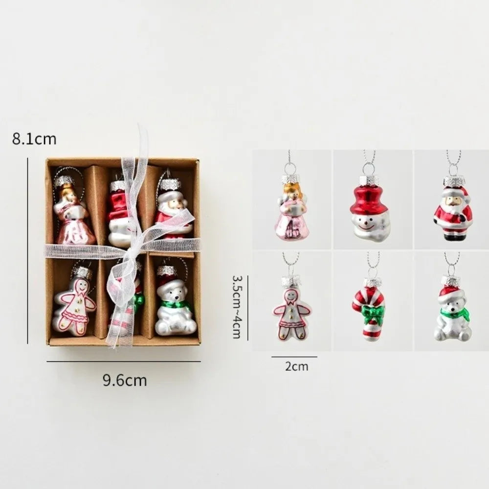 6/9pcs Glass Xmas Tree Ornaments Snowman Gifts Car and House Navidas Atmosphere Decor Santa Claus Christmas Tree Charm