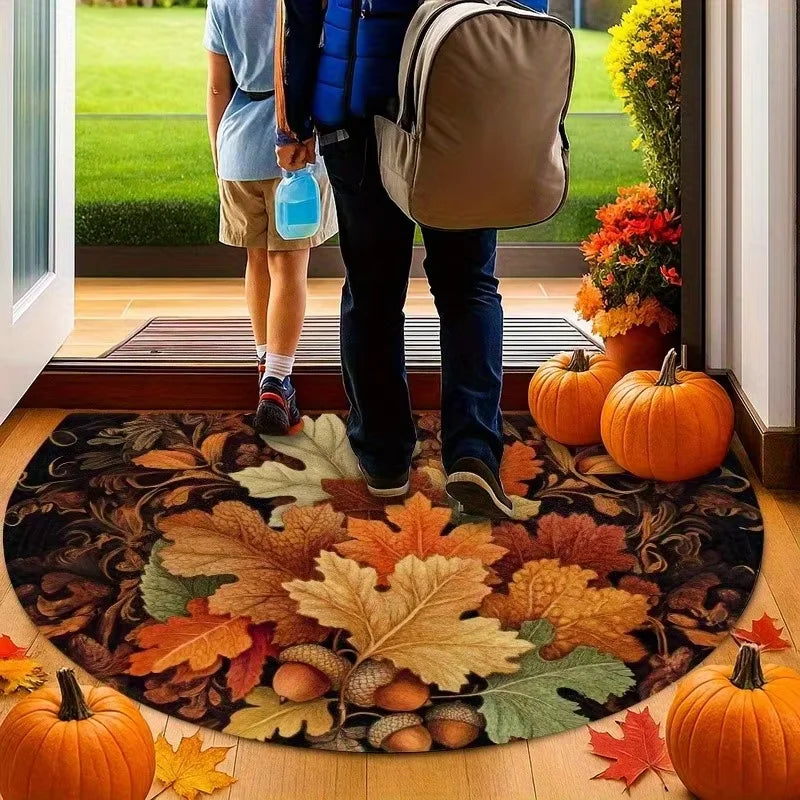 Autumn Maple Leaf Half-Circle Floor Mat Thanksgiving Entrance Garden Kitchen Carpet Thanksgiving Home Decor