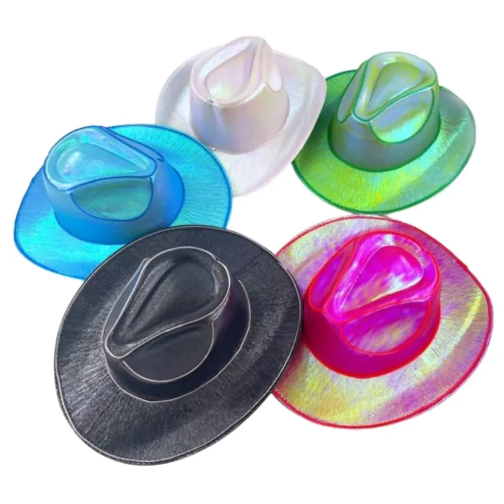 Pearlescent Neon Halloween Hats Colorful Cosplay Party Hats LED Luminous Cowboy Hat Cool Fashion Western Cowboy Hat Kids
