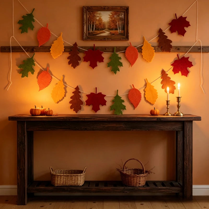 Autumn Maple Leaf Banner Felt Thanksgiving Harvest Festival Decoration Home Fireplace Decoration Wall Hanging Party Decor