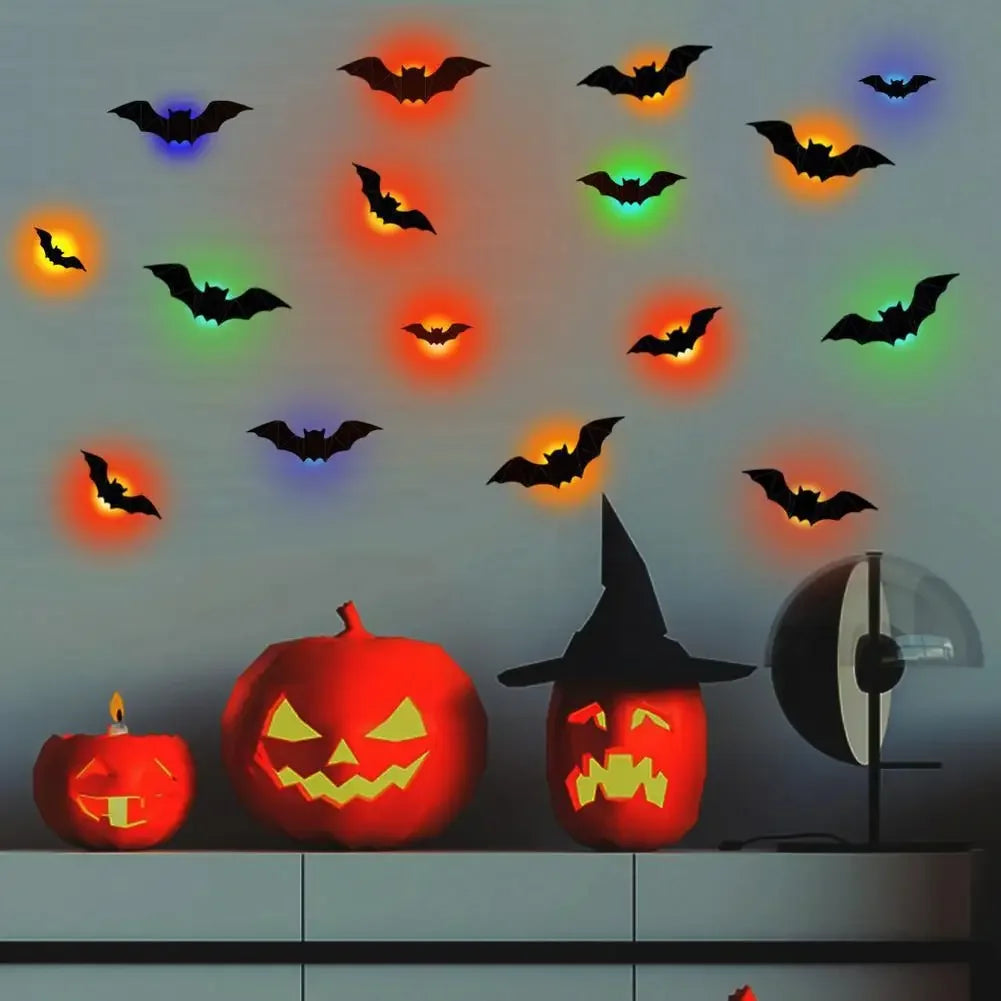 Deluxe 3D Luminous LED Halloween Bat Wall Decals (16-Piece Set)