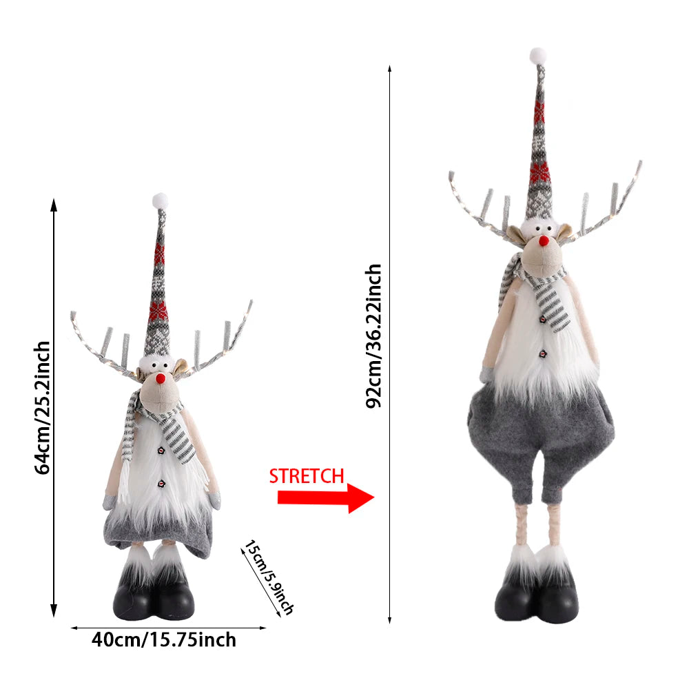Christmas Elk Decoration Large Standing Handmade Plush Doll with Retractable Spring Legs for Christmas Tree Ornaments New Year