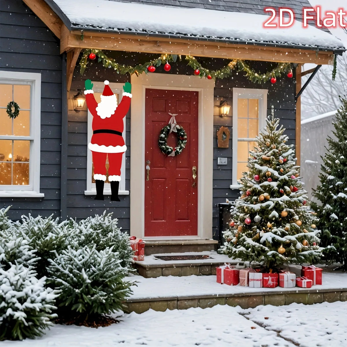 Christmas Santa Cutout Decor Climbing Santa Ornament for Front Door Porch Outdoor Xmas Holiday Home Wall Hanging Party Decor