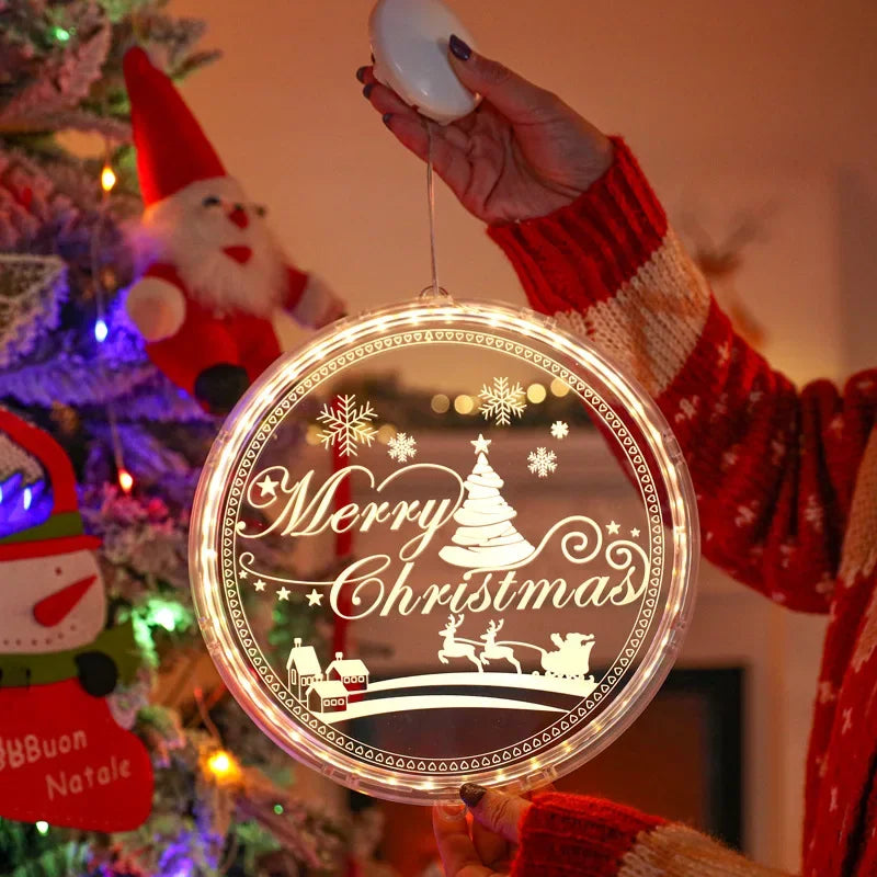 Merry Christmas LED Fairy Lights Santa Claus Elk Living Doors Windows Decoration New Year Gift 2025 Christmas Tree Hanging Light