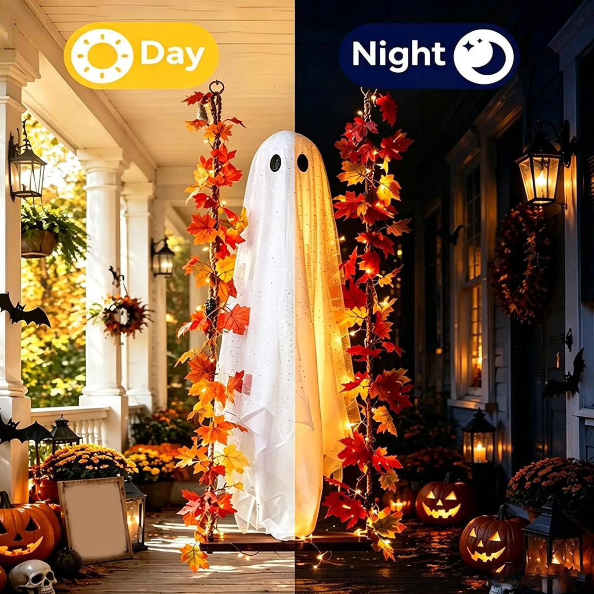 Swinging Ghost Outdoor Decor Light Up Large Hanging Ghost with String Lights for Porch Garden Patio Halloween Party Supplies