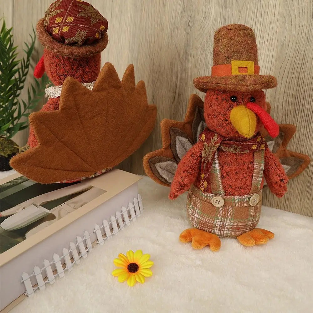 Creative Thanksgiving Turkey Rustic Funny Stuffed Turkey Animal Figurine Autumn Theme Decorative Stuffed Turkey