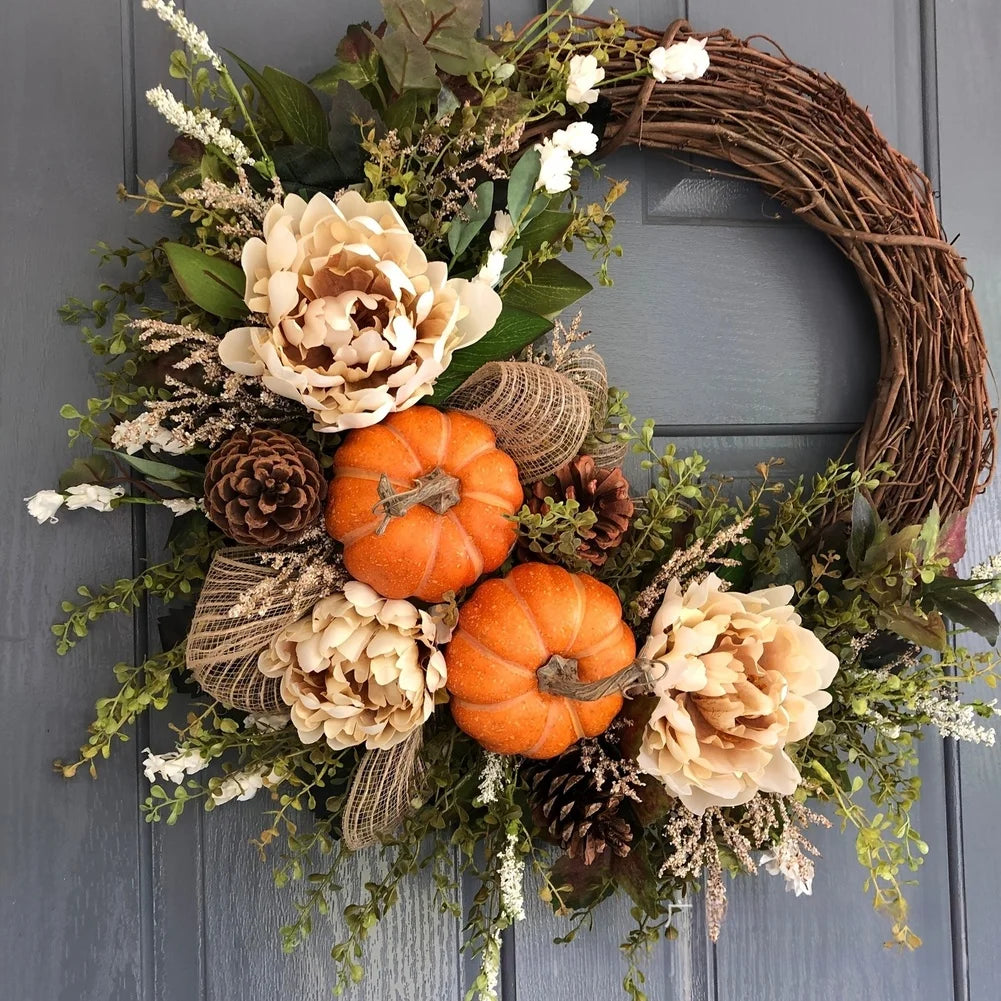 Pumpkin Centerpiece Thanksgiving Wreath Thanksgiving Decor Pumpkin Decoration Maple Leaves Silk Flowers For Front Door