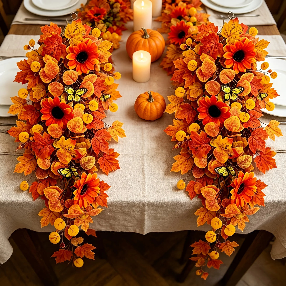Autumn Thanksgiving Christmas Vine Wreaths Orange Sunflower Maple Leaf Decorative Door Wreath for Seasonal Home Garden Decoratio