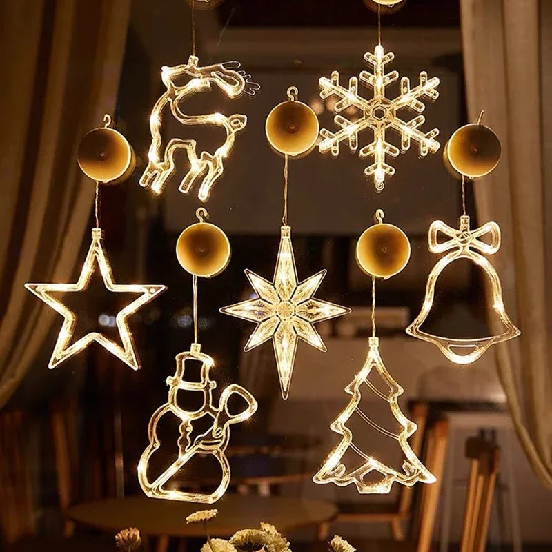 Christmas LED Light Snowflake Santa Hanging Battery-operated Window Ornaments Decoration for Home Xmas Navidad New Year Decor