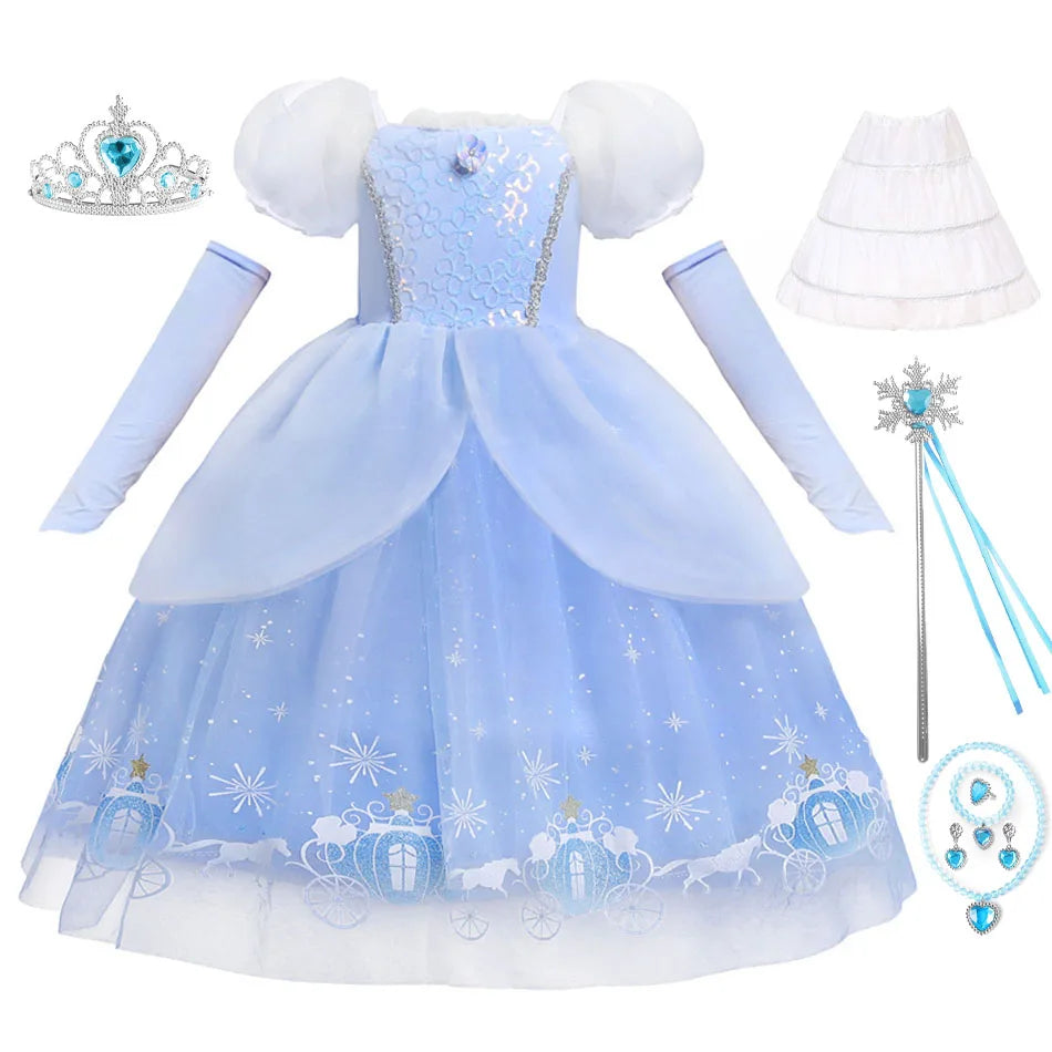 Girls Halloween Cinderella Princess Cosplay Dress for Girl Kids Ball Gown Sequin Carnival TUTU Puff Mesh Clothing for Birthday G