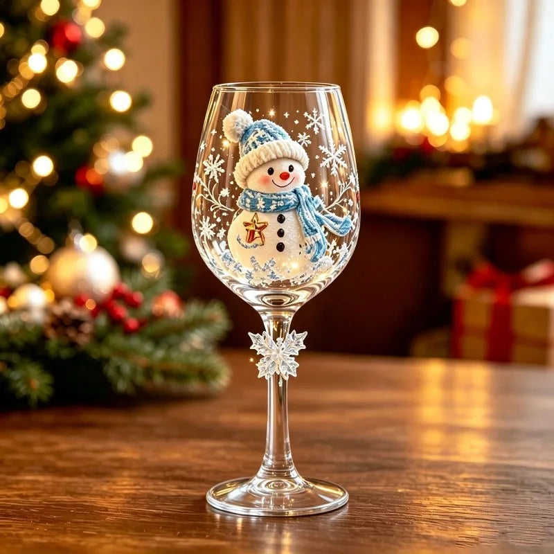 Christmas Snowflake Stemmed Goblet Luxury Art Glassware Winter Holiday Wine Cup Xmas Table Decor Gift Drinking Glasses