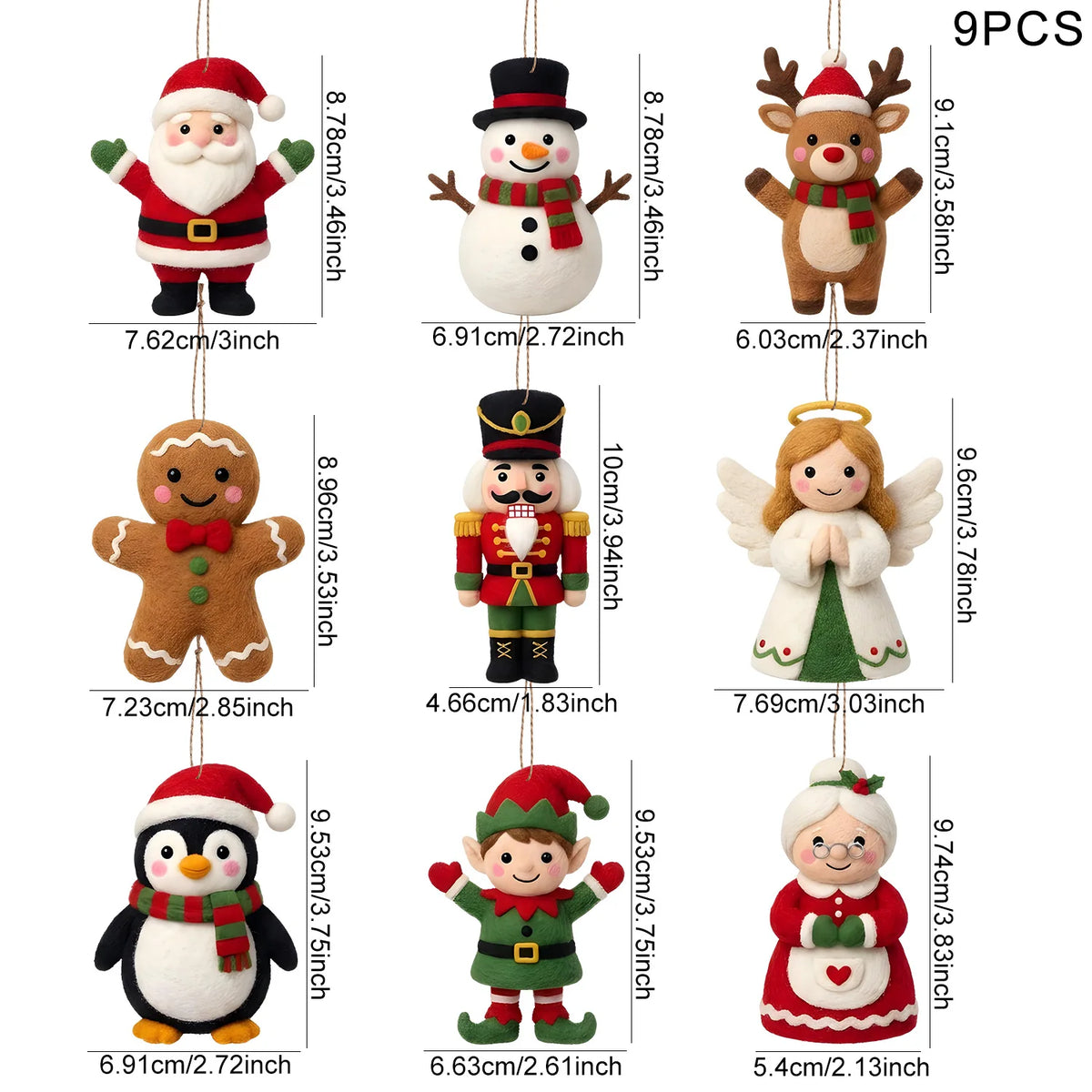 Christmas Felt Plush Ornaments Set Santa Snowman Gingerbread Penguin Elf Reindeer Xmas Tree Hanging Home Party Decor