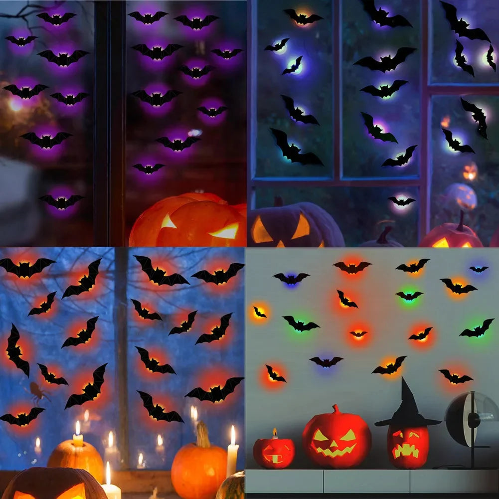 Deluxe 3D Luminous LED Halloween Bat Wall Decals (16-Piece Set)