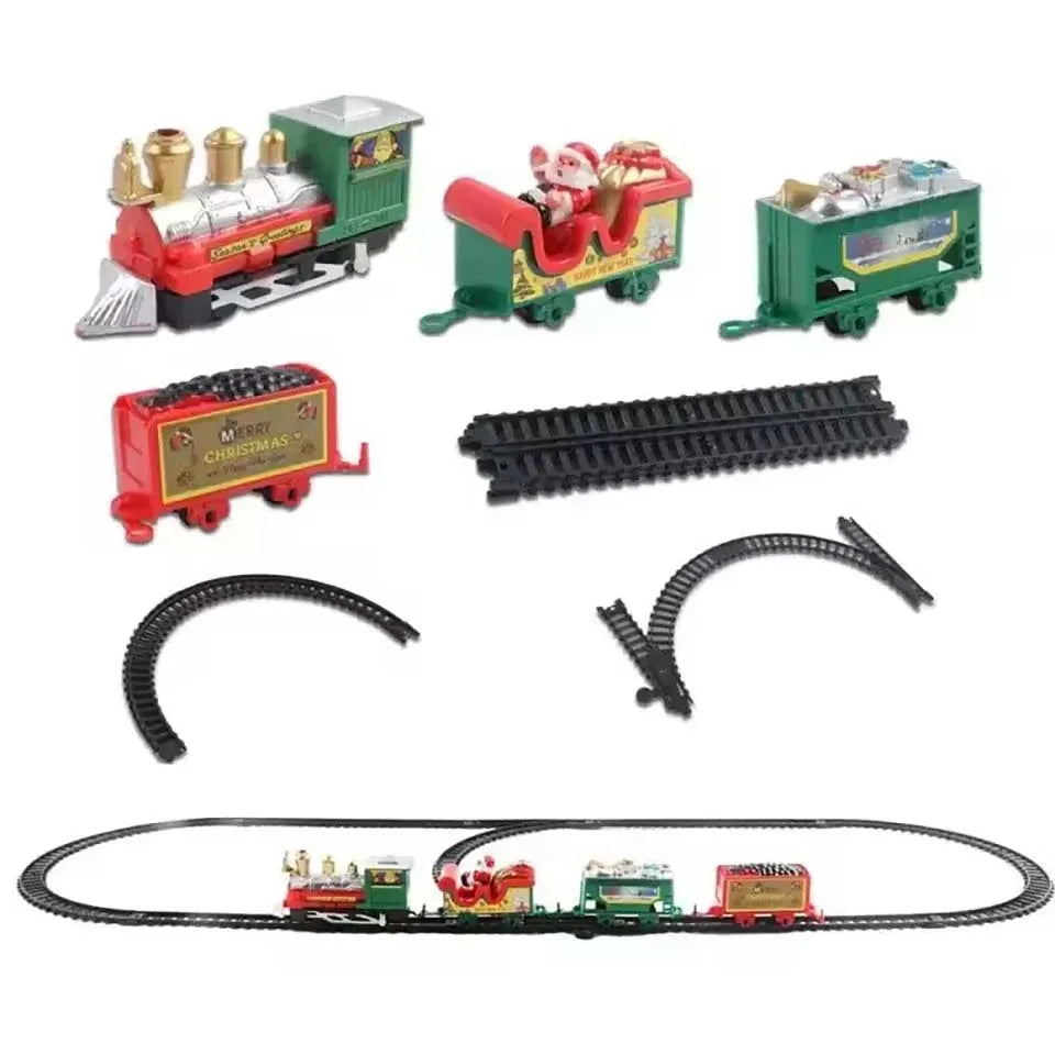 Christmas Train Electric Toys Christmas Tree Decoration Train Track Frame Railway Car with Sound&Light Rail Car Christmas Gifts