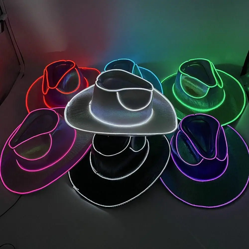 Pearlescent Neon Halloween Hats Colorful Cosplay Party Hats LED Luminous Cowboy Hat Cool Fashion Western Cowboy Hat Kids
