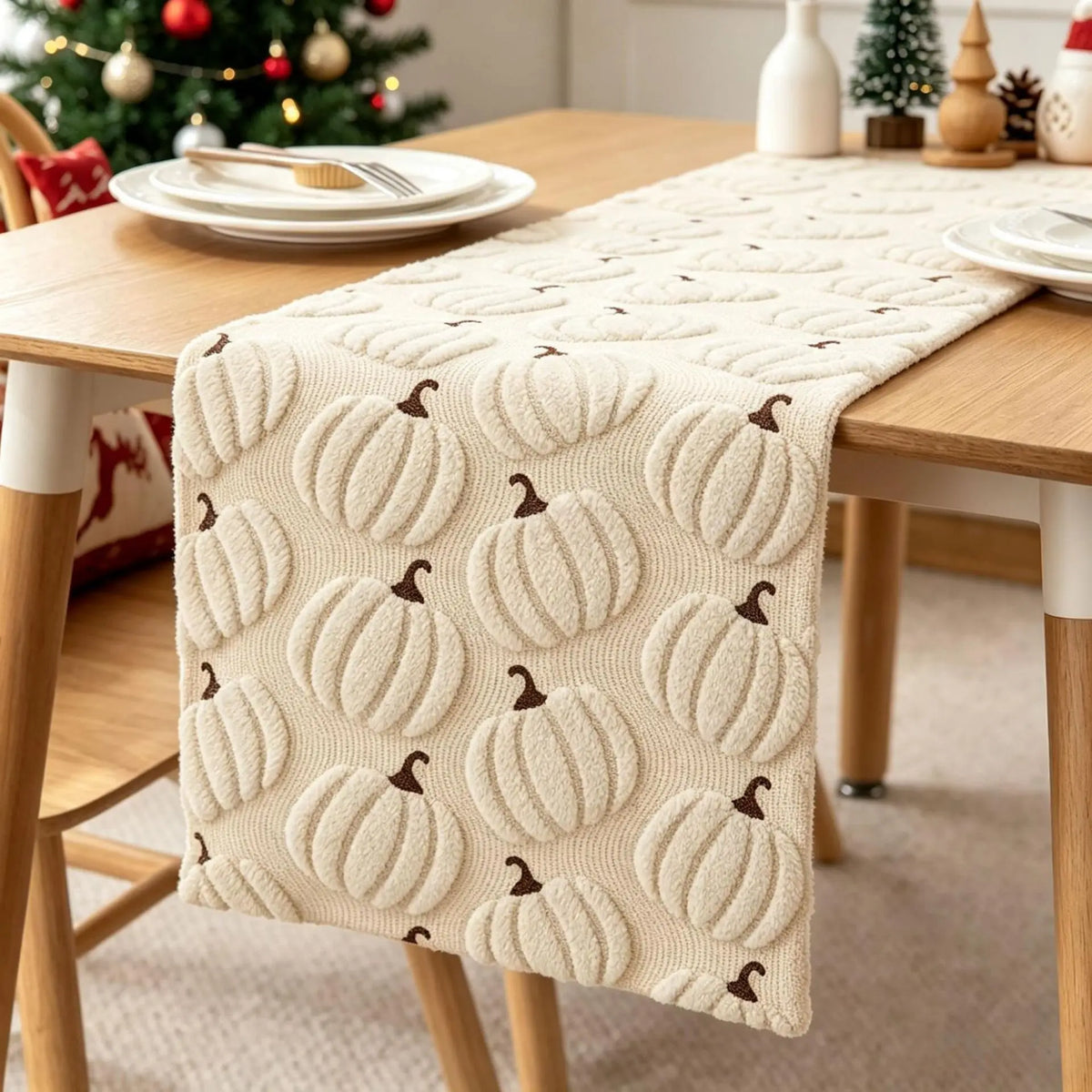 Autumn Thanksgiving Table Runner Three-Dimensional Embroidered Pumpkin Placemat Atmosphere Decoration Restaurant Table Runners