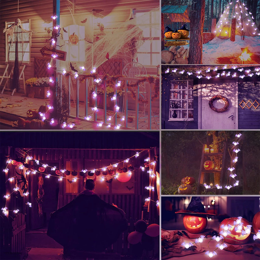 Deluxe Halloween Purple Bat LED Fairy String Lights (Battery-Operated)