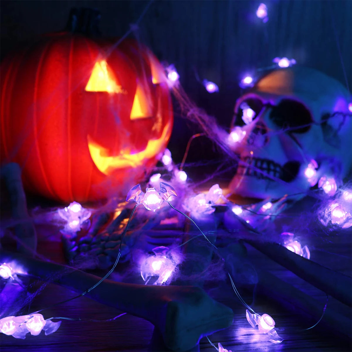 Deluxe Halloween Purple Bat LED Fairy String Lights (Battery-Operated)