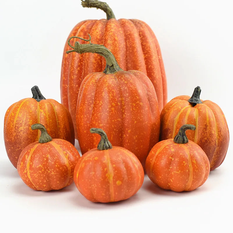 7Pcs White Yellow Artificial Pumpkins Fall Halloween Decor Set Faux Harvest Vegetable Style Home Table Centerpiece