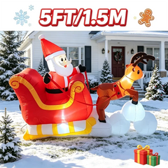 Christmas Blow Up Outdoor DIY Holiday Decorations 5 FT Inflatable Santa Claus Riding Sleigh with LEDs Xmas Party Yard Lawn Decor