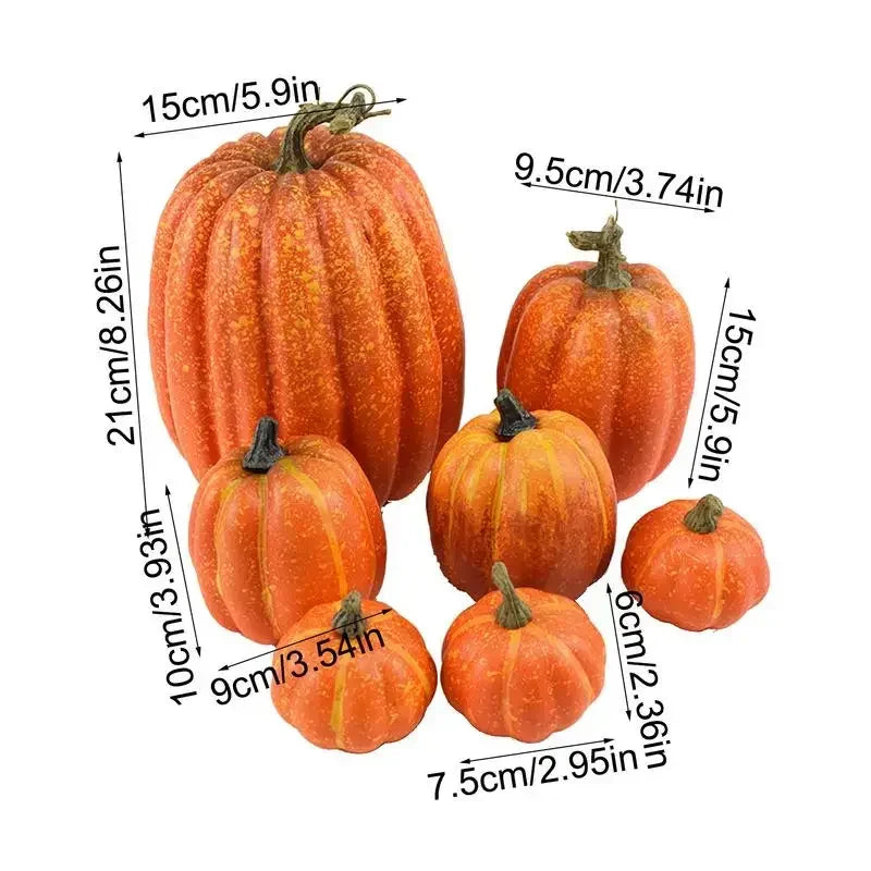 7Pcs White Yellow Artificial Pumpkins Fall Halloween Decor Set Faux Harvest Vegetable Style Home Table Centerpiece