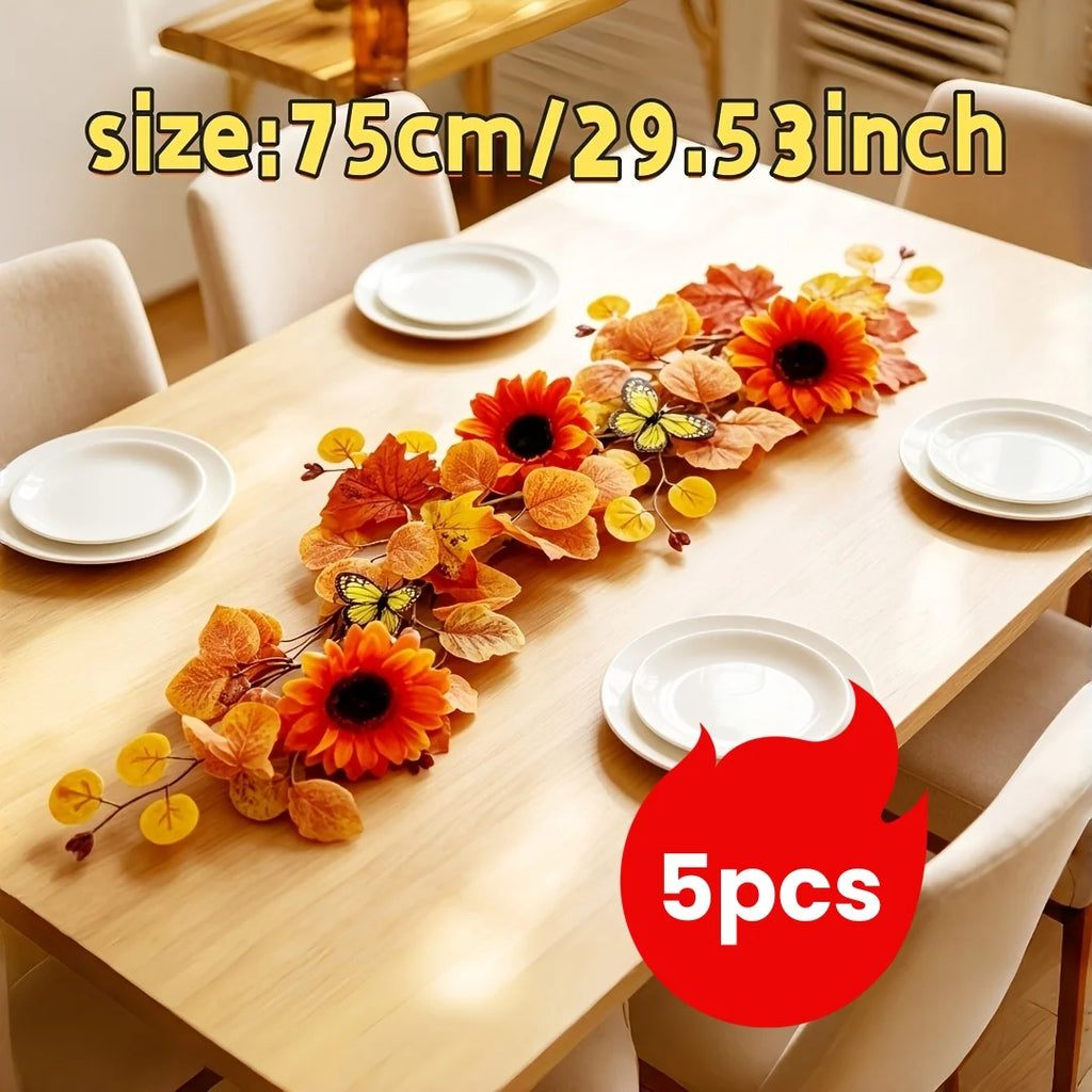 Autumn Thanksgiving Christmas Vine Wreaths Orange Sunflower Maple Leaf Decorative Door Wreath for Seasonal Home Garden Decoratio