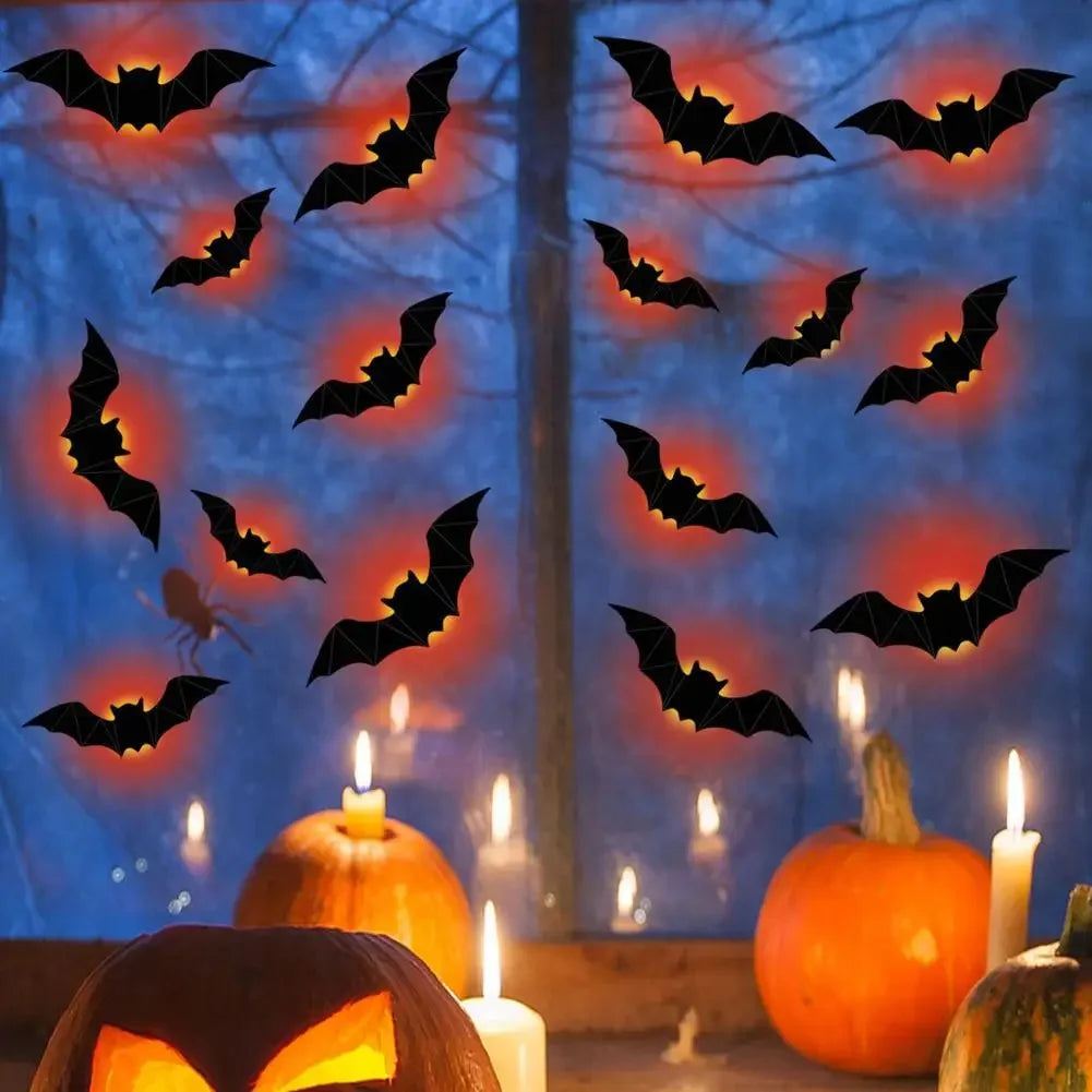 Deluxe 3D Luminous LED Halloween Bat Wall Decals (16-Piece Set)