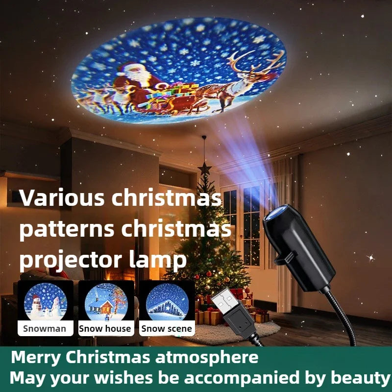 Christmas Projector Decor, Flexible Glowing Xmas Snow Santa Pattern Projection Ornament for Bedroom Party Christmas Decoration