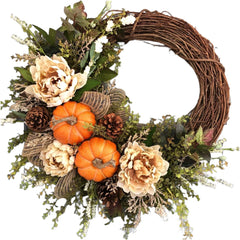 Pumpkin Centerpiece Thanksgiving Wreath Thanksgiving Decor Pumpkin Decoration Maple Leaves Silk Flowers For Front Door