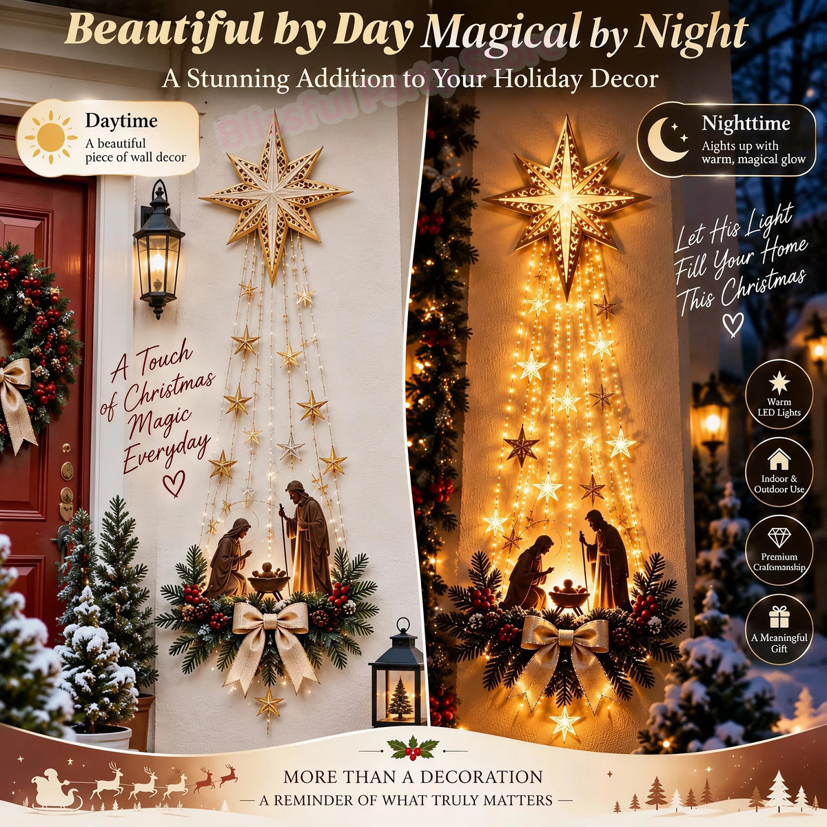 Christmas,Bethlehem Star of Faith,Lighted Nativity Wall Decor,Glowing Christmas Hanging Ornament,LED Lights for Indoor