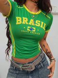 Brazil National Flag Print Women's T-Shirts Fashion Brasil Fan Jersey Tops Casual O-neck Short Sleeve Tee Summer Female Clothing