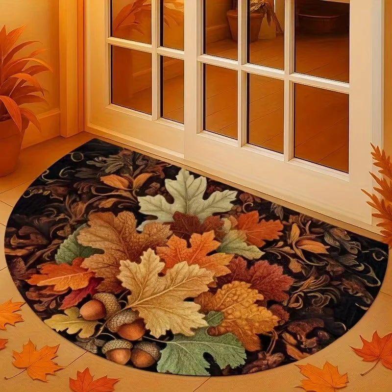 Autumn Maple Leaf Half-Circle Floor Mat Thanksgiving Entrance Garden Kitchen Carpet Thanksgiving Home Decor