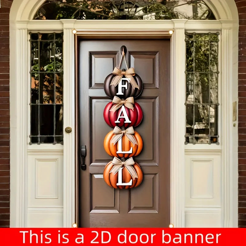 1pcs Autumn Pumpkin Welcome 2D Door Banner Thanksgiving Themed Party Decor Indoor and Outdoor Banners Polyester Background Cloth