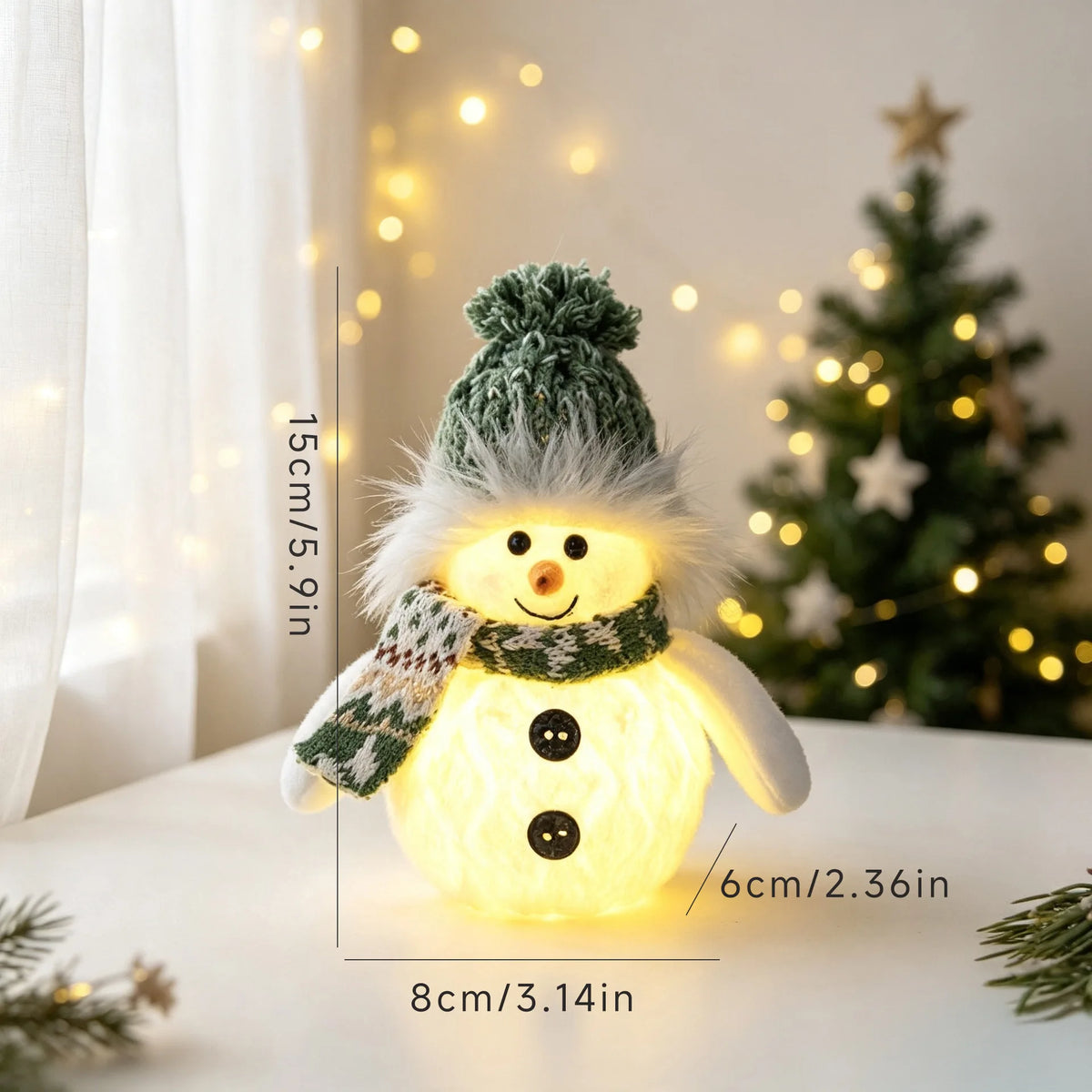 Christmas Lighted Hanging Snowman Figurine Plush Brown Brim Xmas Tabletop Decor Indoor Home Navidad Holiday Party Supplies Gift
