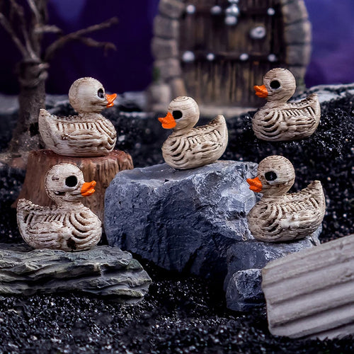 5PCS Mini Ducks Skeleton Halloween Decorations Resin Scary Duck Miniatures Home Decorative Figurines Micro Landscape