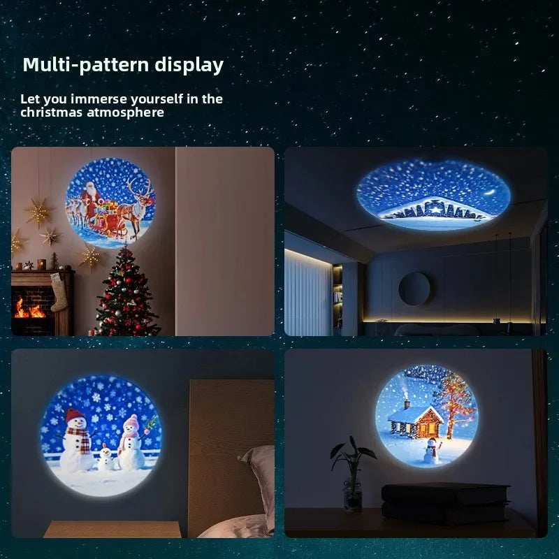 Christmas Projector Decor, Flexible Glowing Xmas Snow Santa Pattern Projection Ornament for Bedroom Party Christmas Decoration