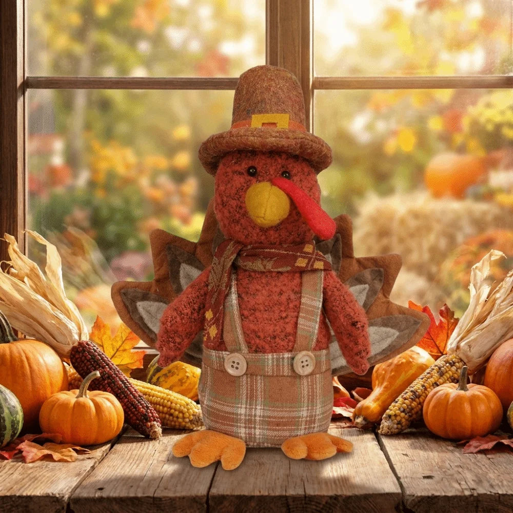 Creative Thanksgiving Turkey Rustic Funny Stuffed Turkey Animal Figurine Autumn Theme Decorative Stuffed Turkey