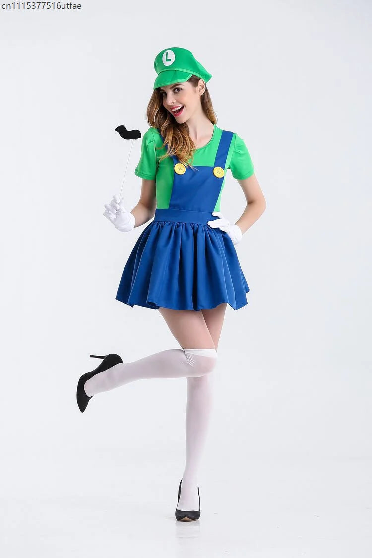 Deluxe Women's Super Plumber Costume Skater Dress & Hat Set
