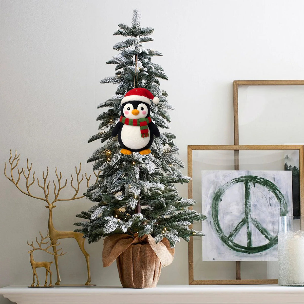 Christmas Felt Plush Ornaments Set Santa Snowman Gingerbread Penguin Elf Reindeer Xmas Tree Hanging Home Party Decor