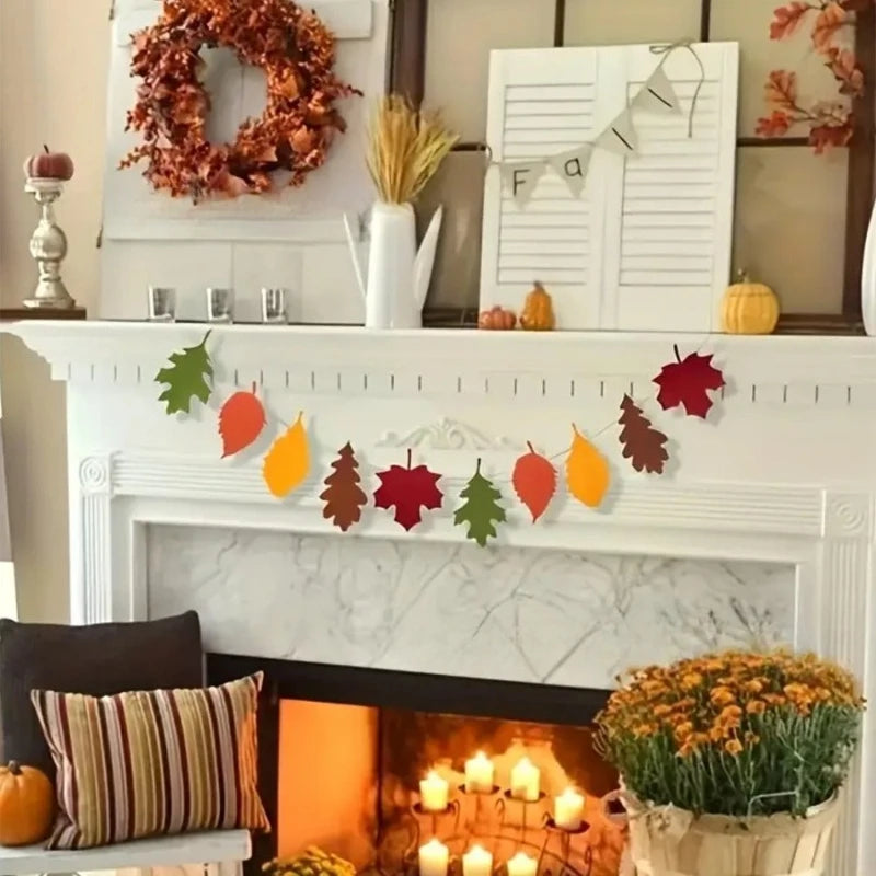 Autumn Maple Leaf Banner Felt Thanksgiving Harvest Festival Decoration Home Fireplace Decoration Wall Hanging Party Decor