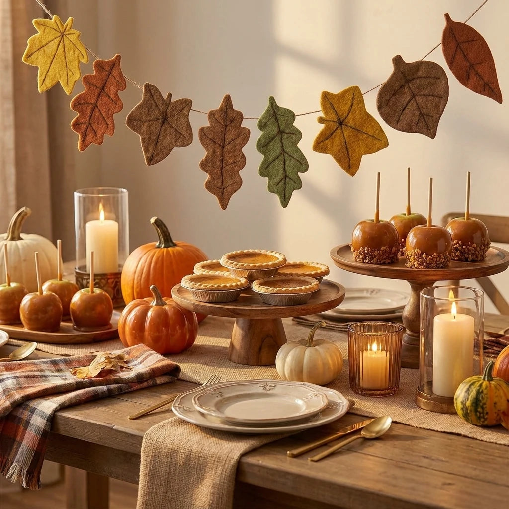 Thanksgiving Fall Themed Maple Leaf Felt Banners Autumn Harvest Halloween Party Fireplace Wall Home Decoration