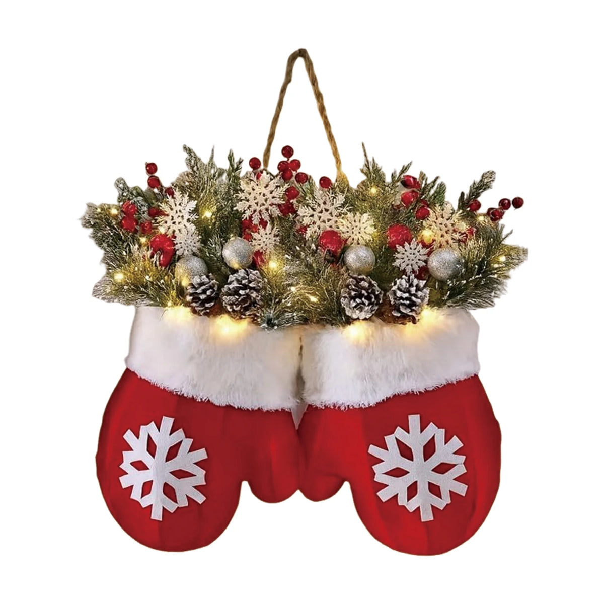 Christmas Gloves Wreath with Light with Light Design Wreath Hanging Ornaments for Christmas Indoor Outdoor Wall Decor