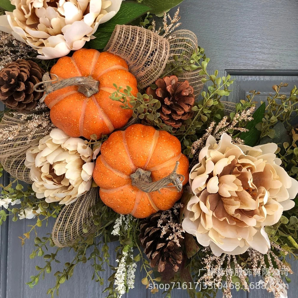 Pumpkin Centerpiece Thanksgiving Wreath Thanksgiving Decor Pumpkin Decoration Maple Leaves Silk Flowers For Front Door