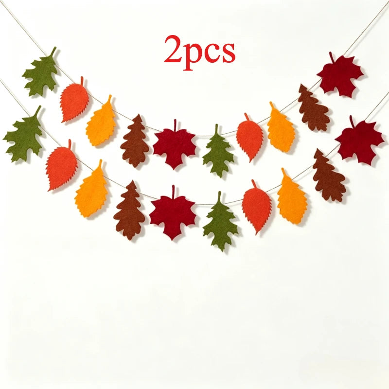 Autumn Maple Leaf Banner Felt Thanksgiving Harvest Festival Decoration Home Fireplace Decoration Wall Hanging Party Decor