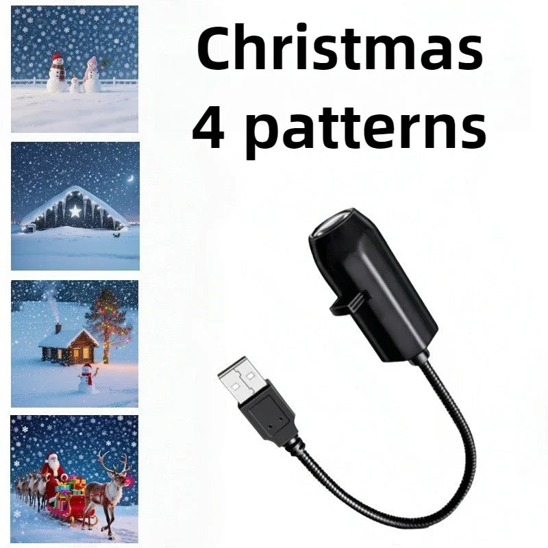 Christmas Projector Decor, Flexible Glowing Xmas Snow Santa Pattern Projection Ornament for Bedroom Party Christmas Decoration