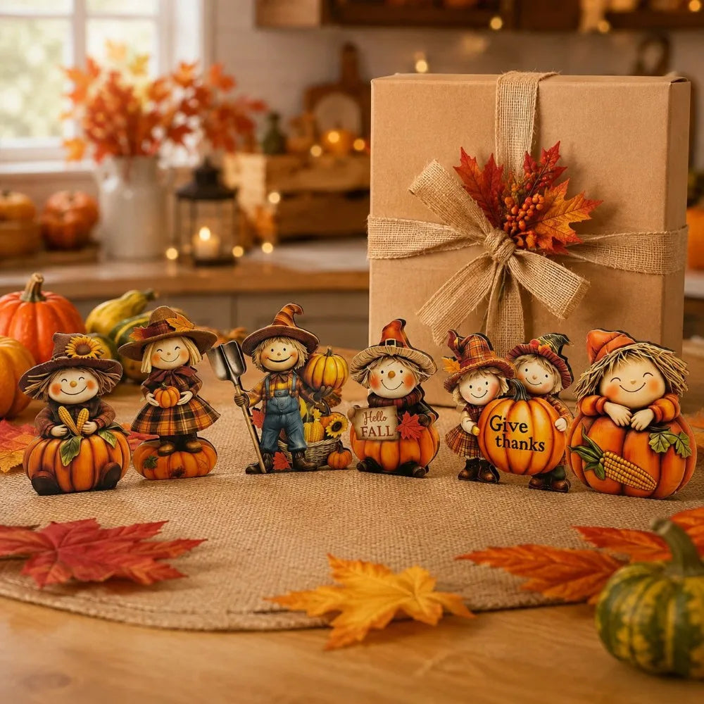 New autumn scarecrow wooden desktop ornament Thanksgiving pumpkin maple leaf dining table fireplace decoration holiday gift
