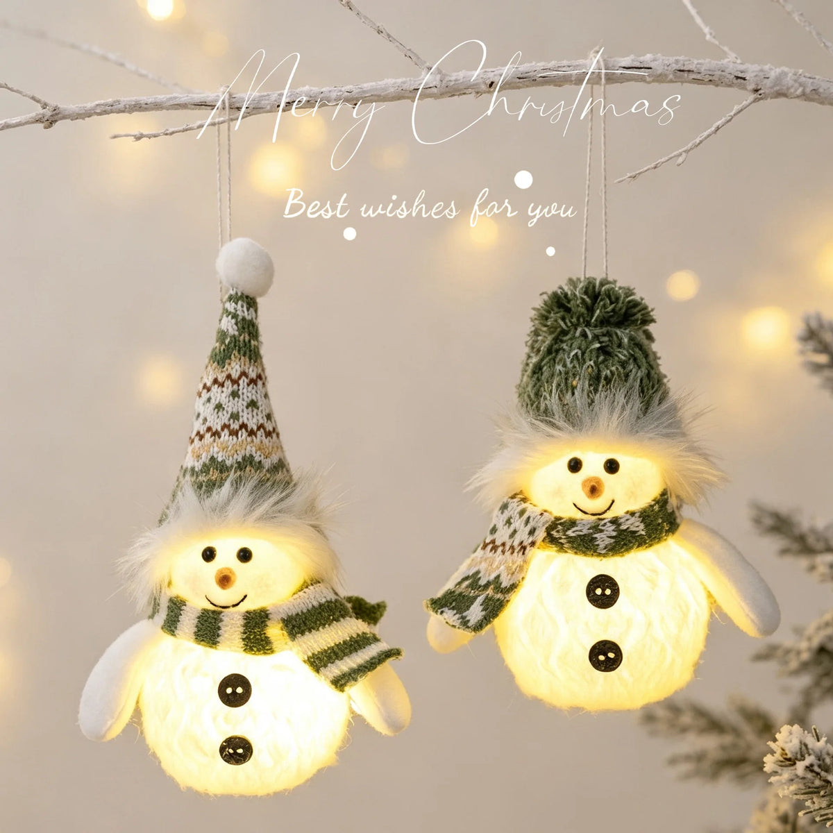 Christmas Lighted Hanging Snowman Figurine Plush Brown Brim Xmas Tabletop Decor Indoor Home Navidad Holiday Party Supplies Gift