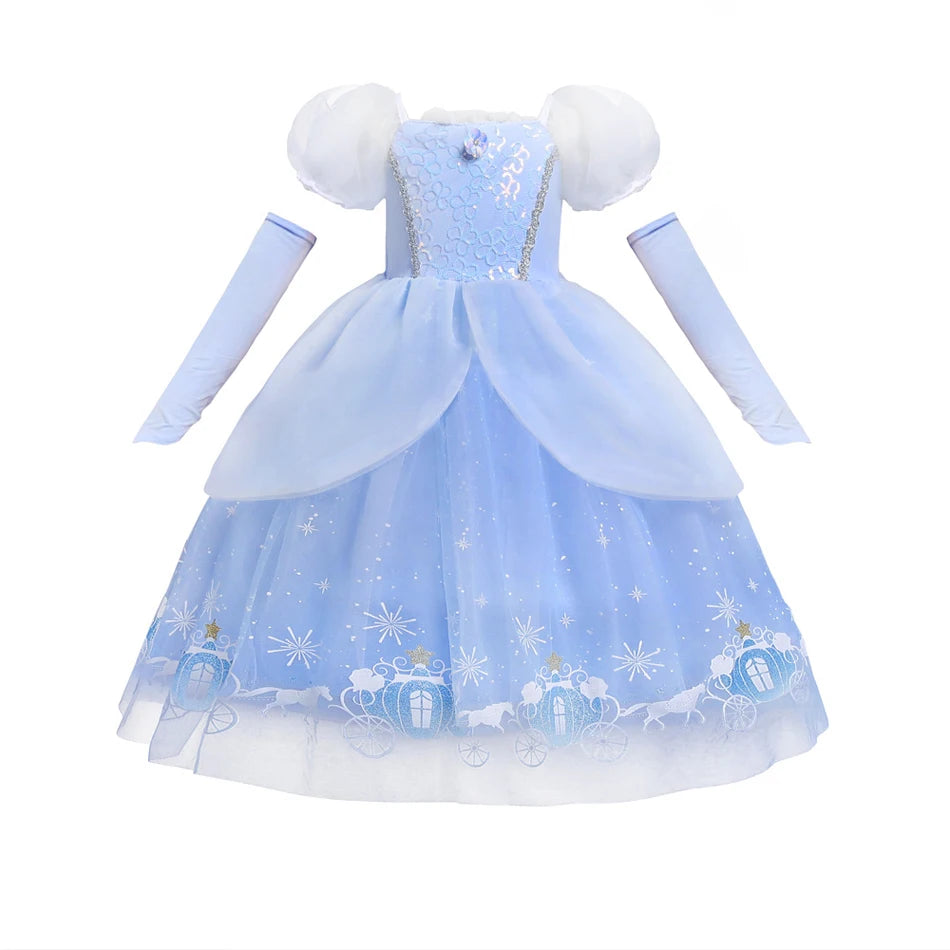 Girls Halloween Cinderella Princess Cosplay Dress for Girl Kids Ball Gown Sequin Carnival TUTU Puff Mesh Clothing for Birthday G