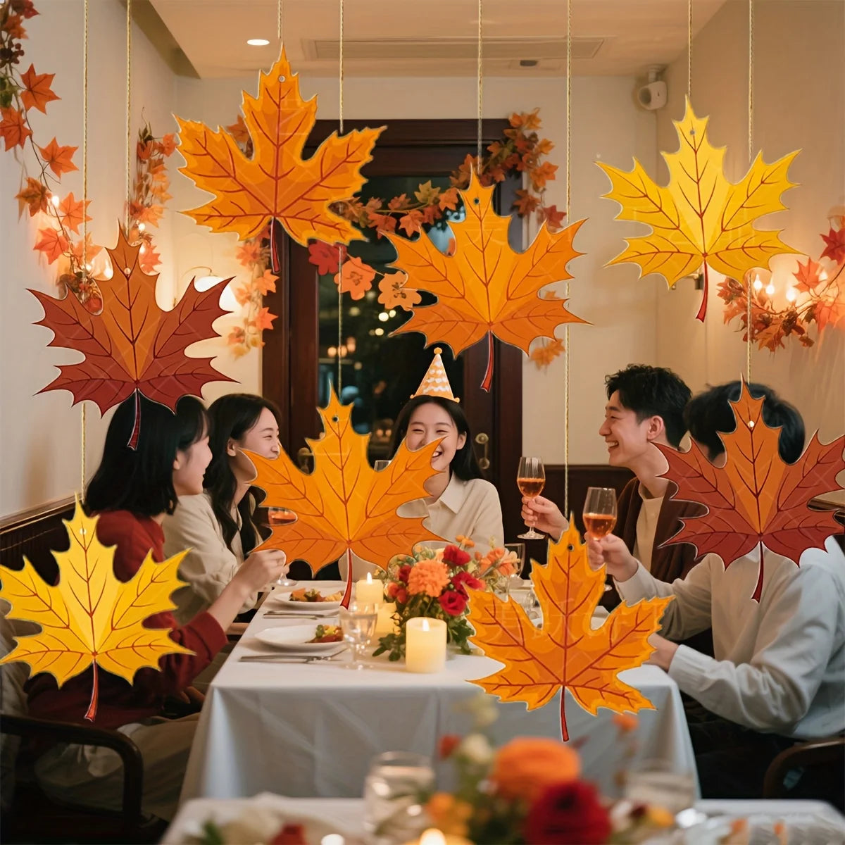 Thanksgiving Maple Leaf Window Hanging Ornament, Classic Autumn Celebration Home And Door Decor, Suitable for Harvest Partie.s